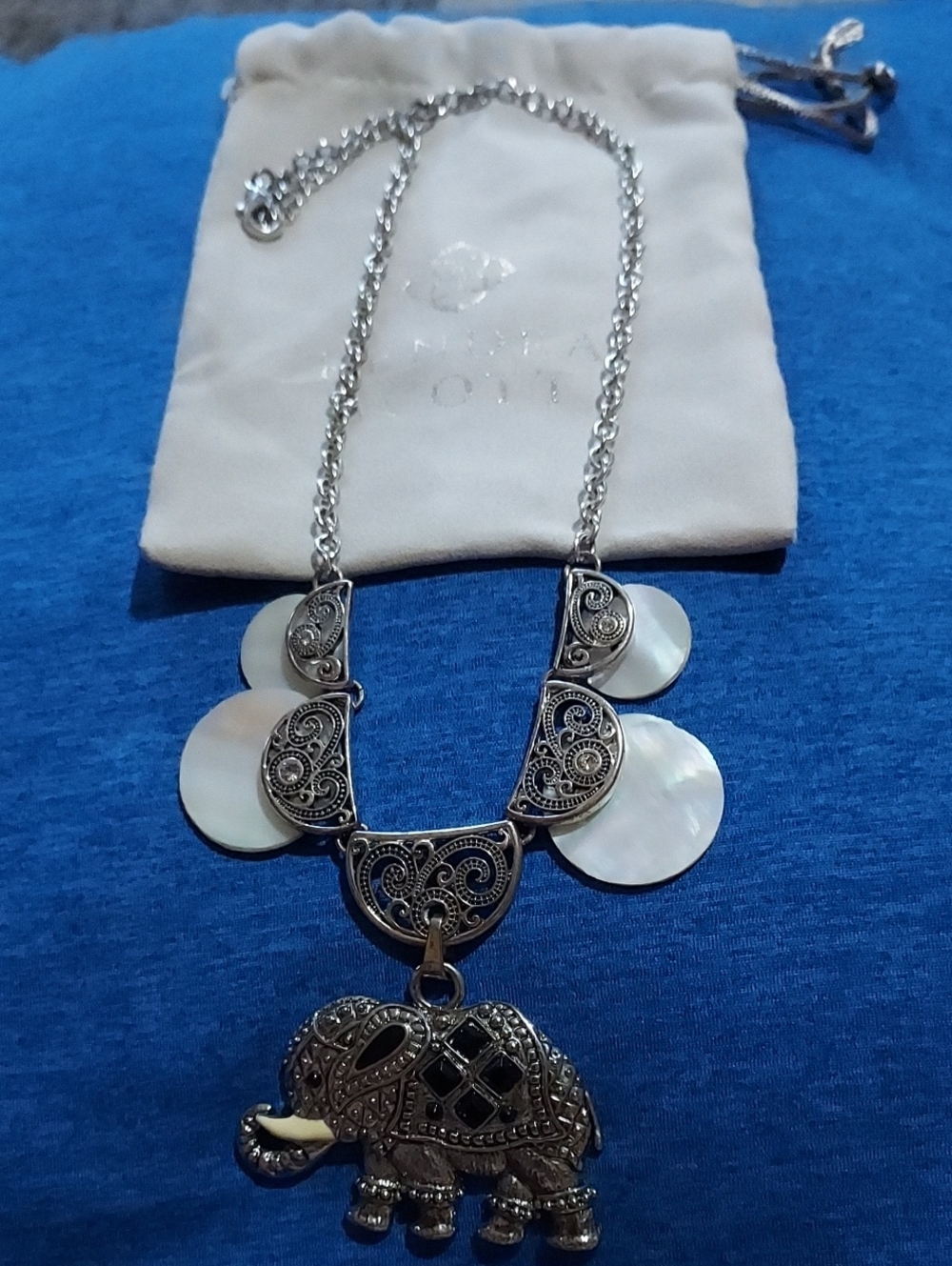 Kendra Scott Silver Elephant Pendant Necklace with Mother-of-Pearl Discs